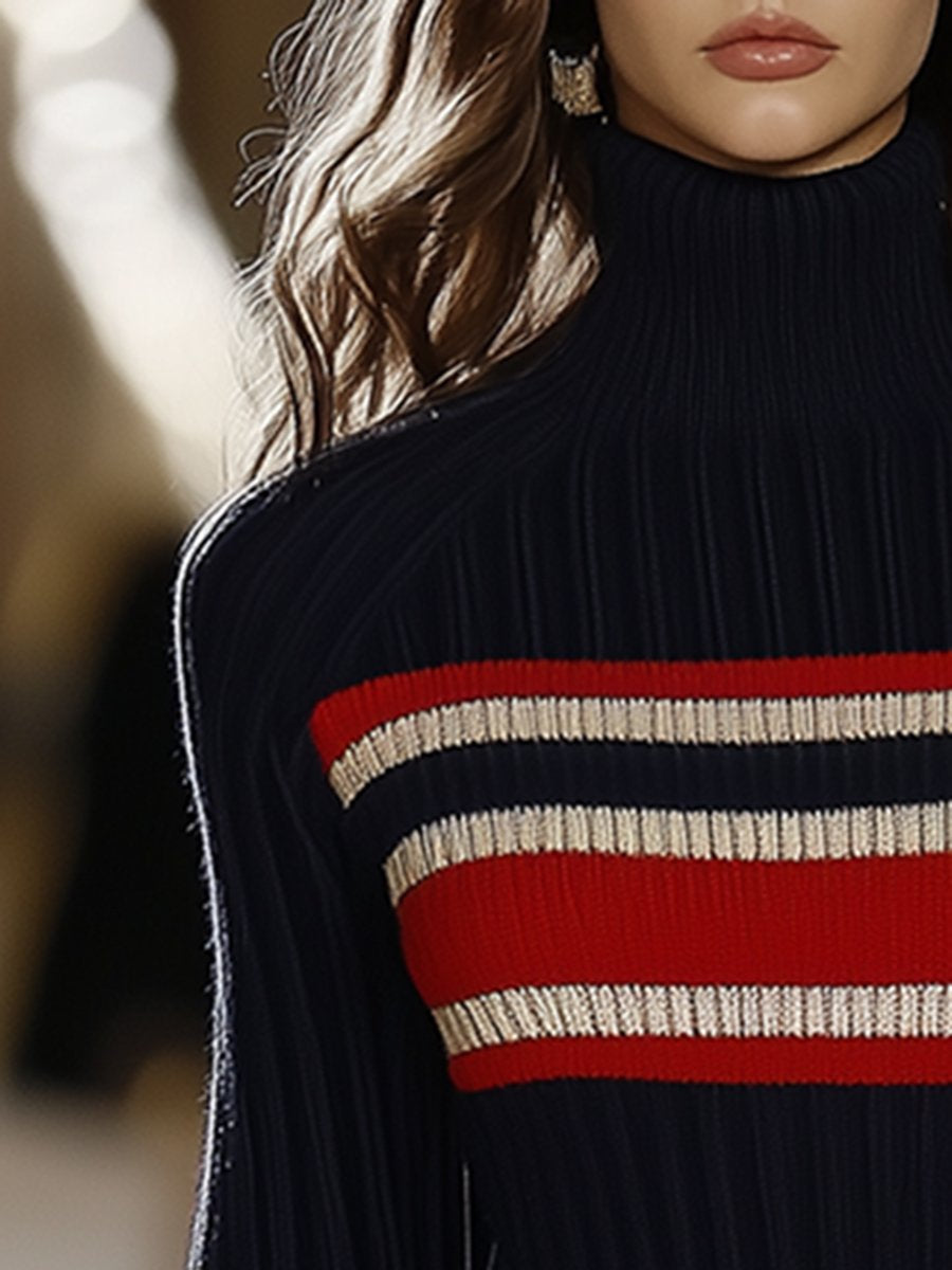 Ruby | Red Stripe High-Neck Dress