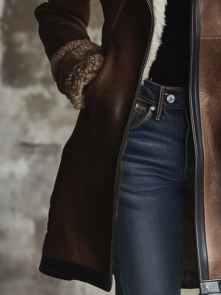 Kirsty | Faux Leather Contrast Collar Coat