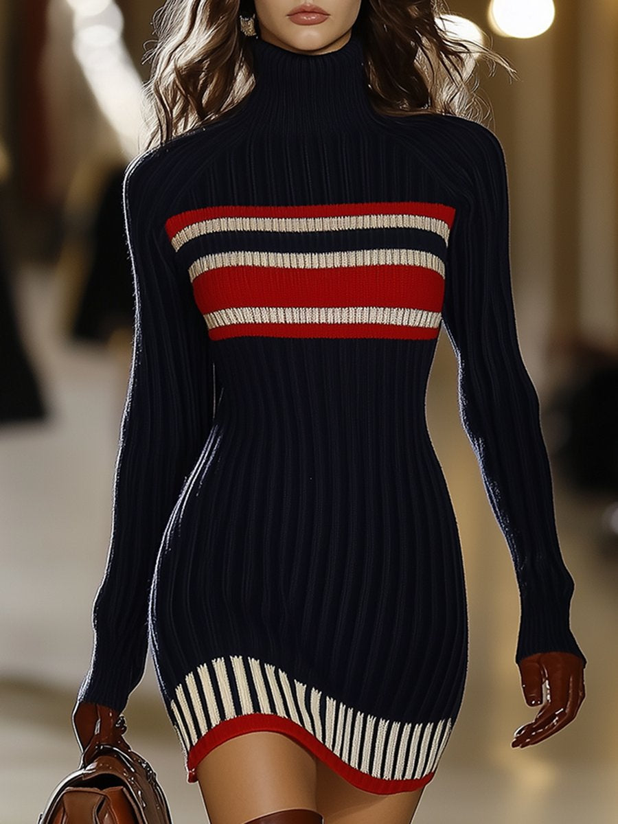 Ruby | Red Stripe High-Neck Dress
