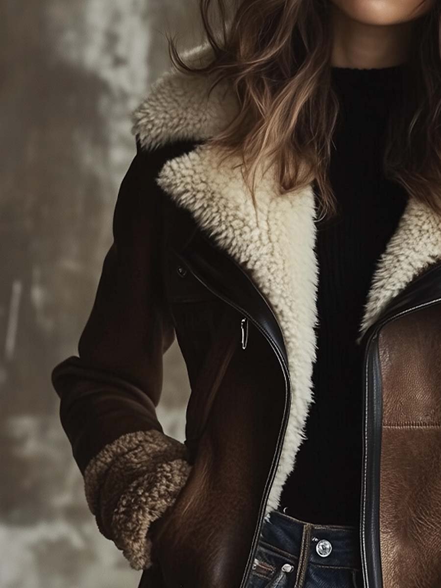 Kirsty | Faux Leather Contrast Collar Coat