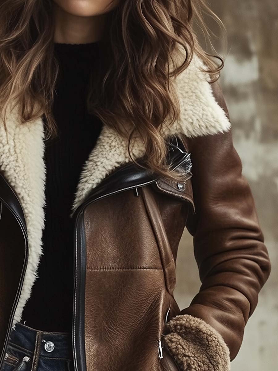 Kirsty | Faux Leather Contrast Collar Coat