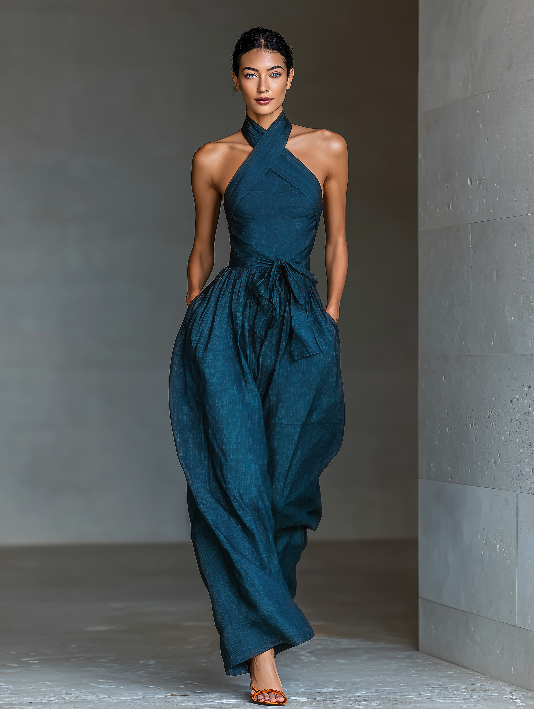 Luna | Navy Cross-Halter Jumpsuit