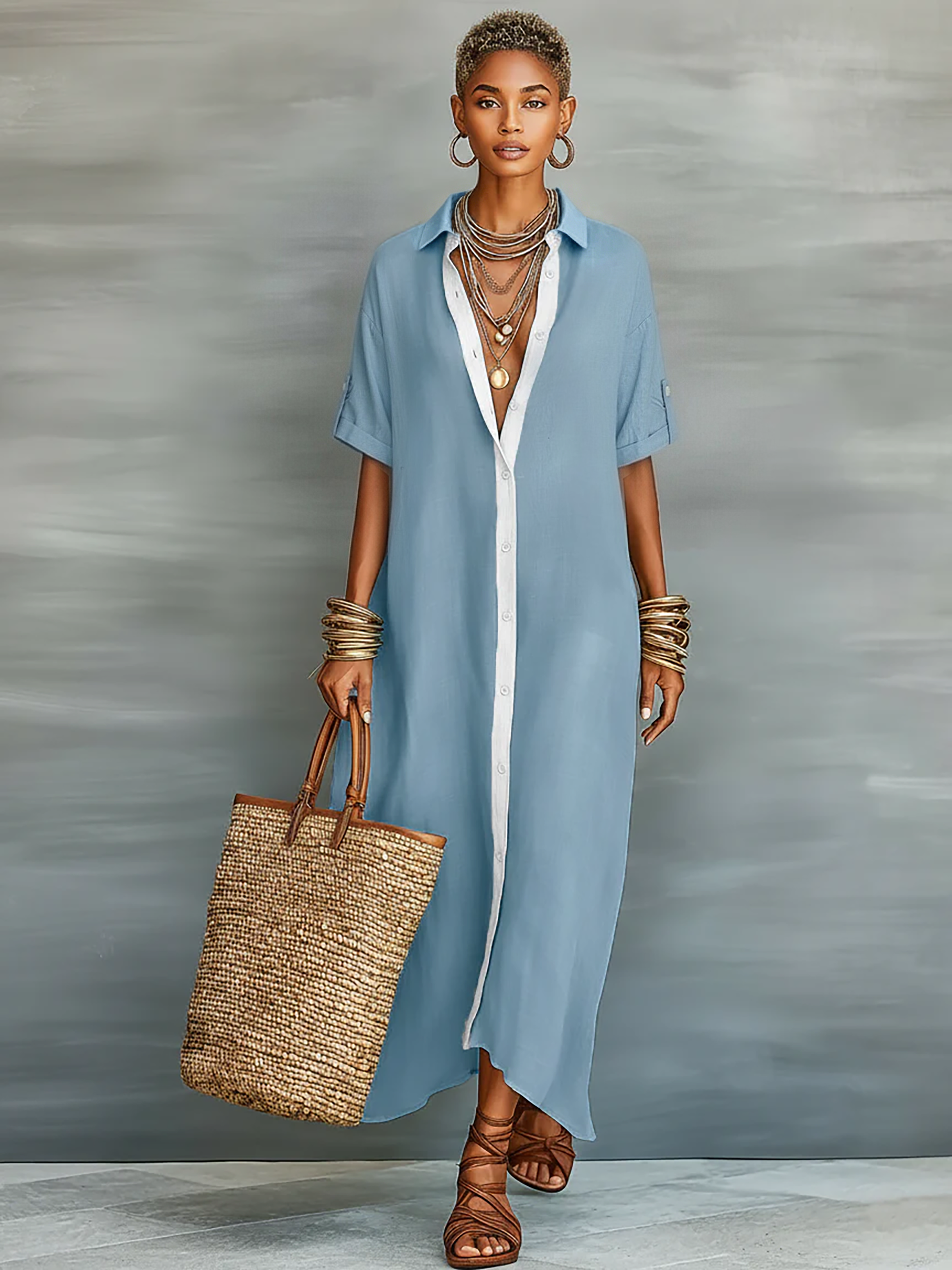 Fleur | Short-Sleeve Linen Shirt Dress