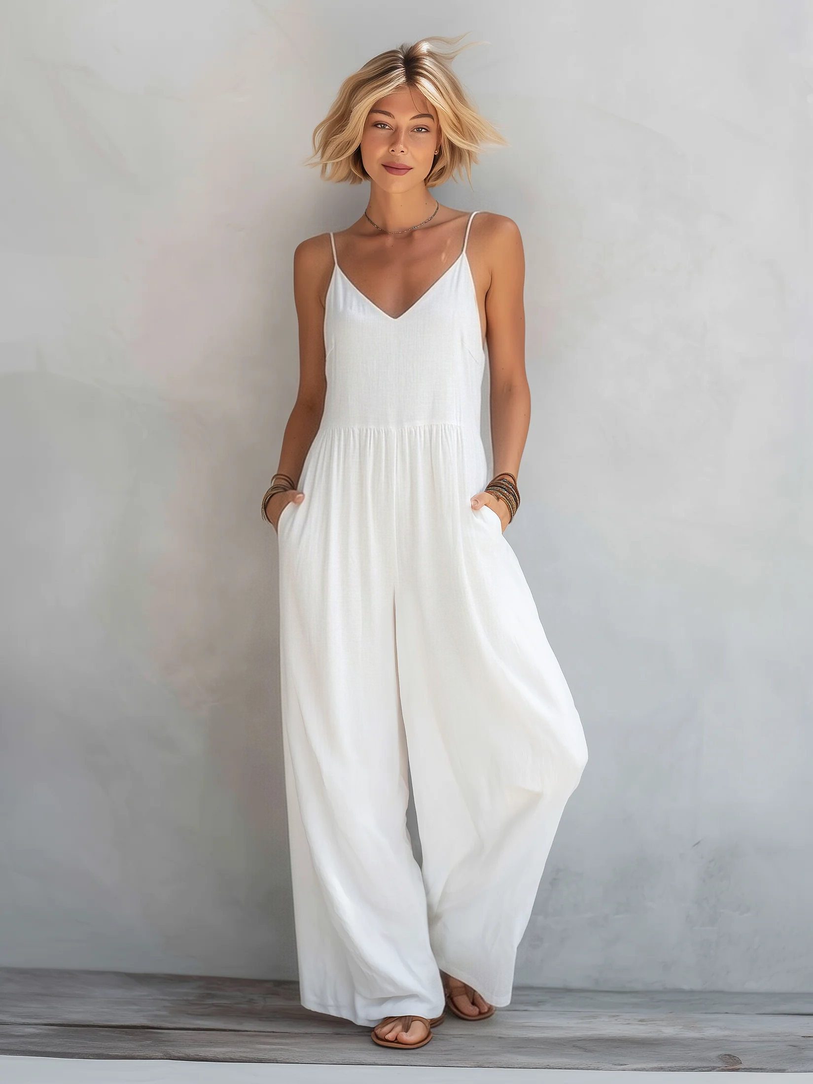 Thea | White Sleeveless Linen Jumpsuit