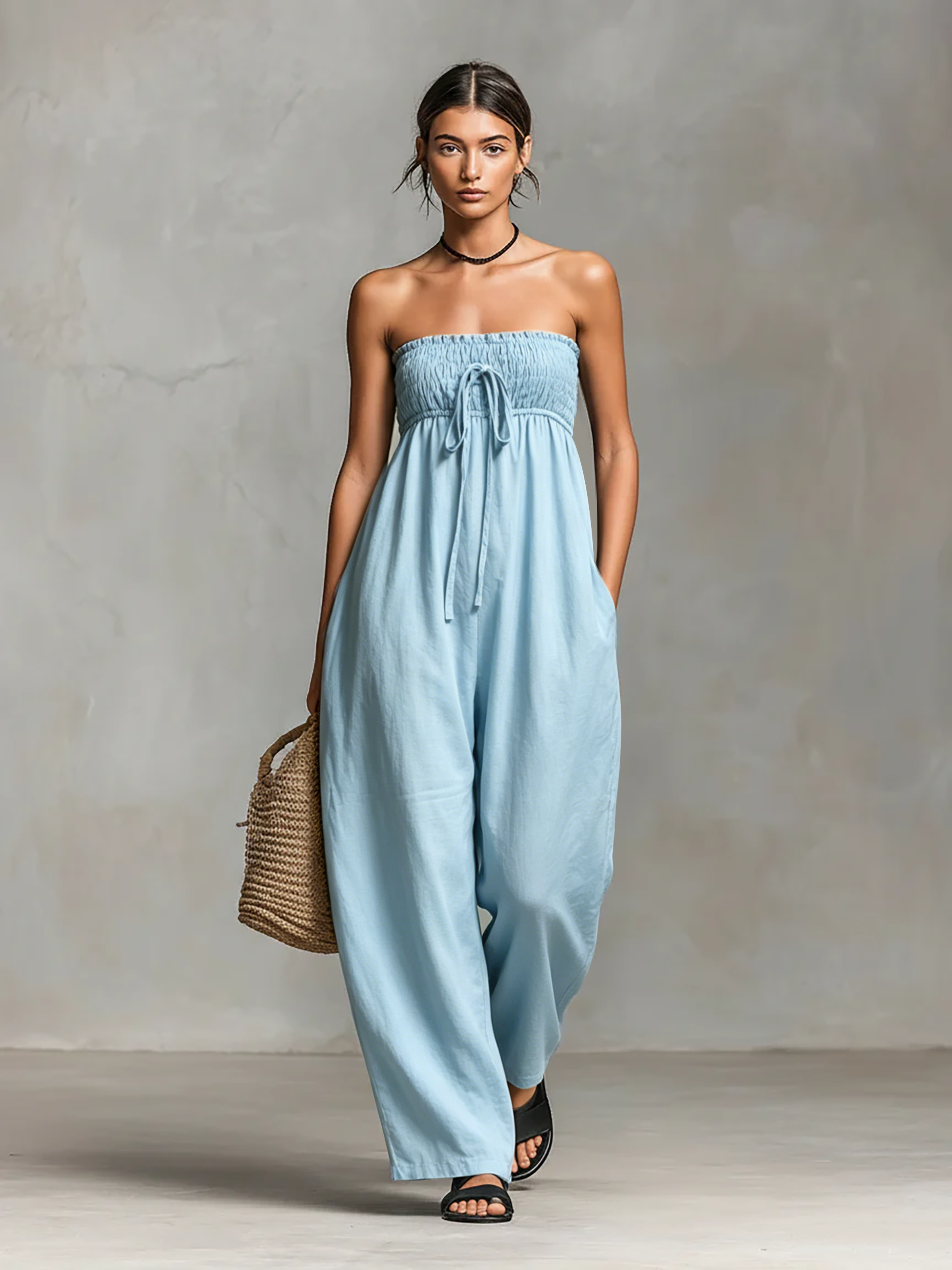 Ariella | Strapless Linen Jumpsuit