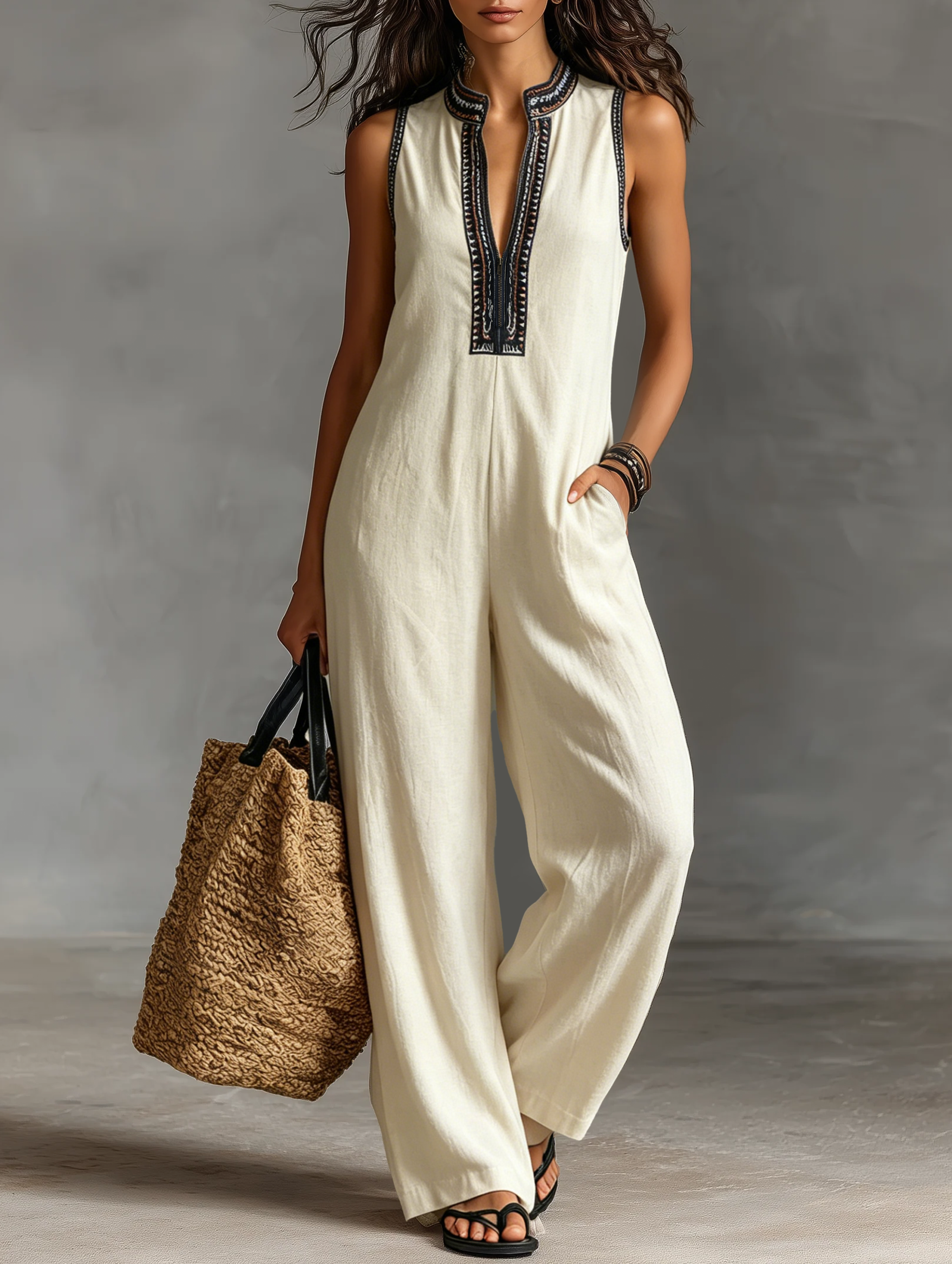 Serena | Embroidered Stand-Collar Jumpsuit