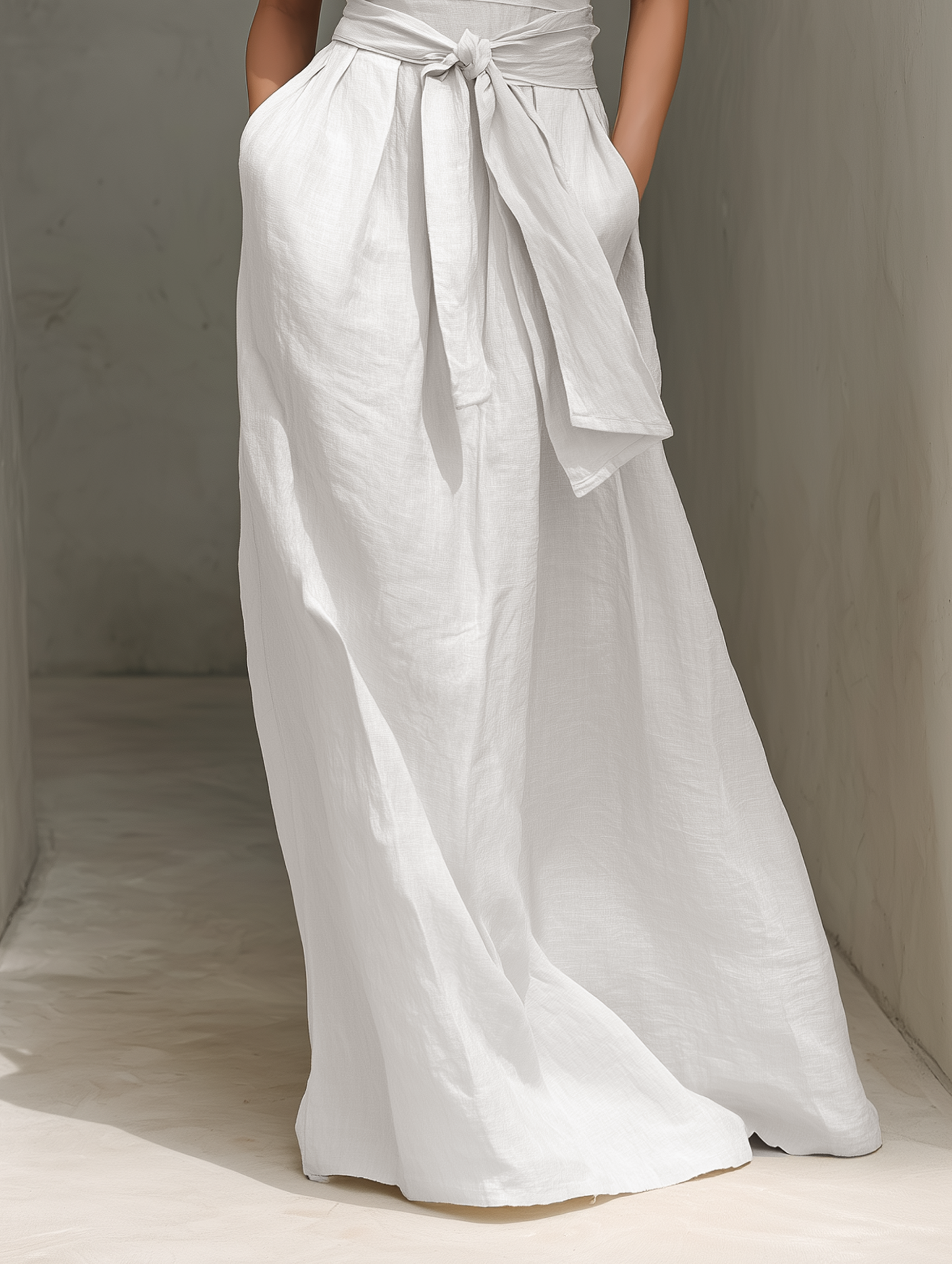 Freya | Linen V-Neck Belted Maxi Dress