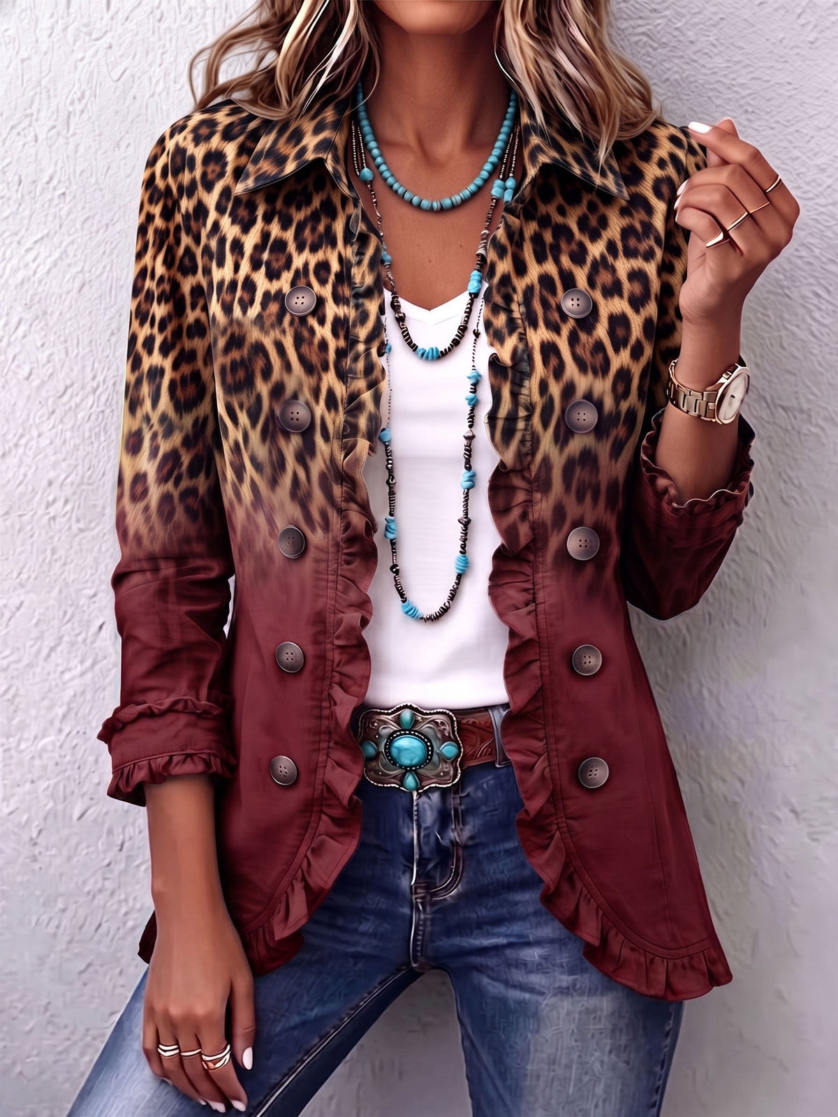 Keziah | Leopard Ombre Ruffle Blazer Jacket