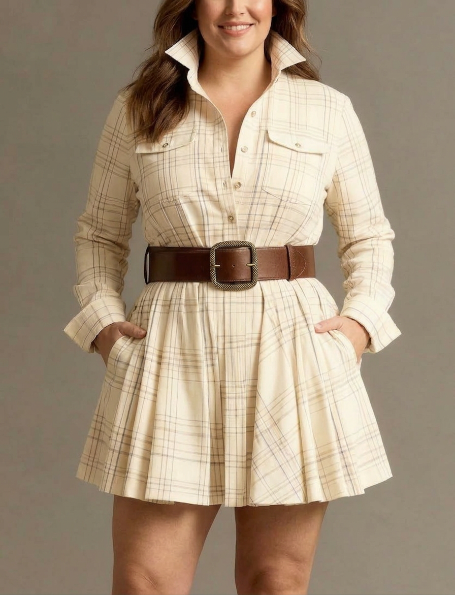 Vintage Red and Brown Checked Mini Dress (Includes Belt)