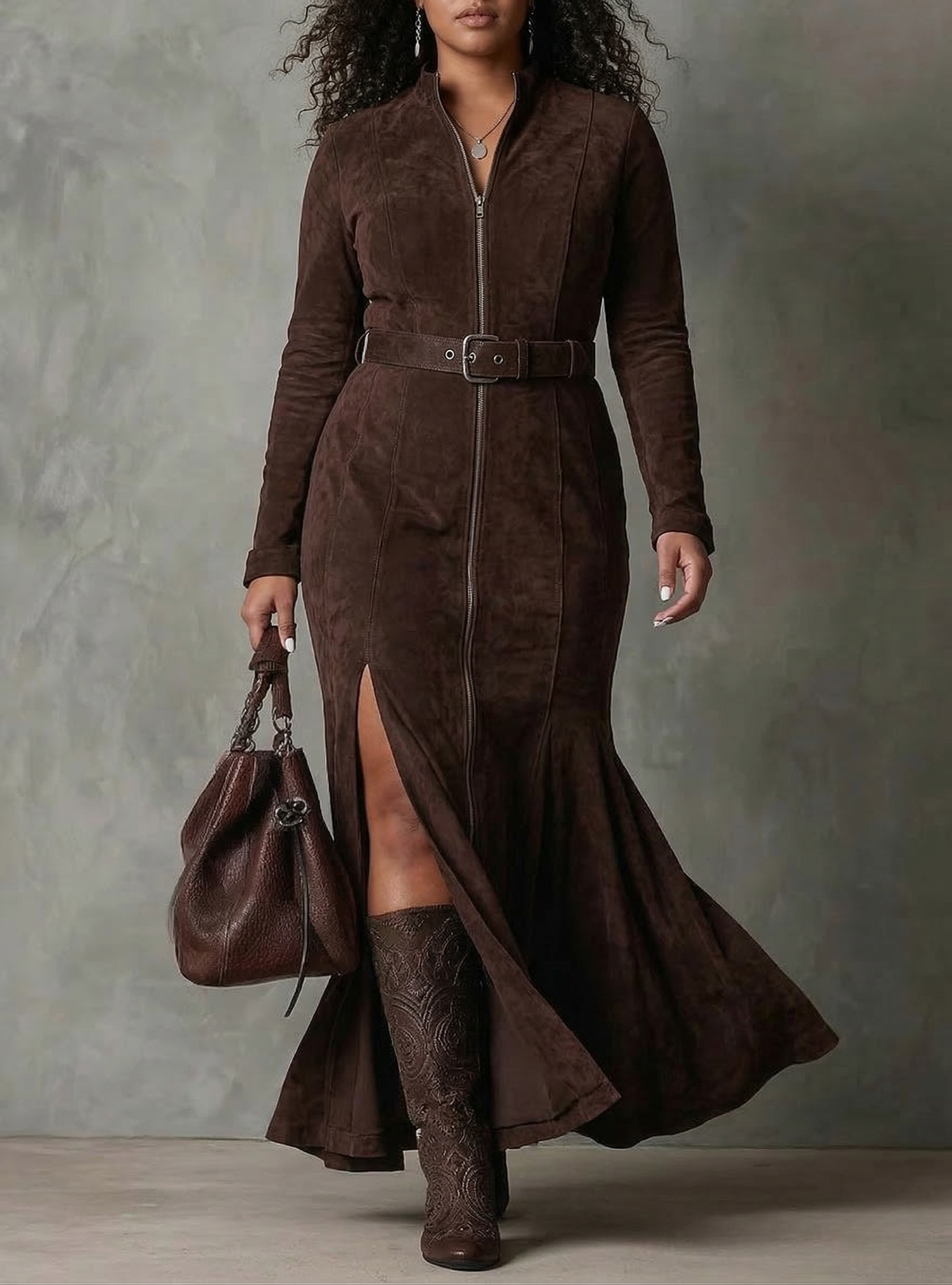 Jess | Suede Dress with Belt and Zipper