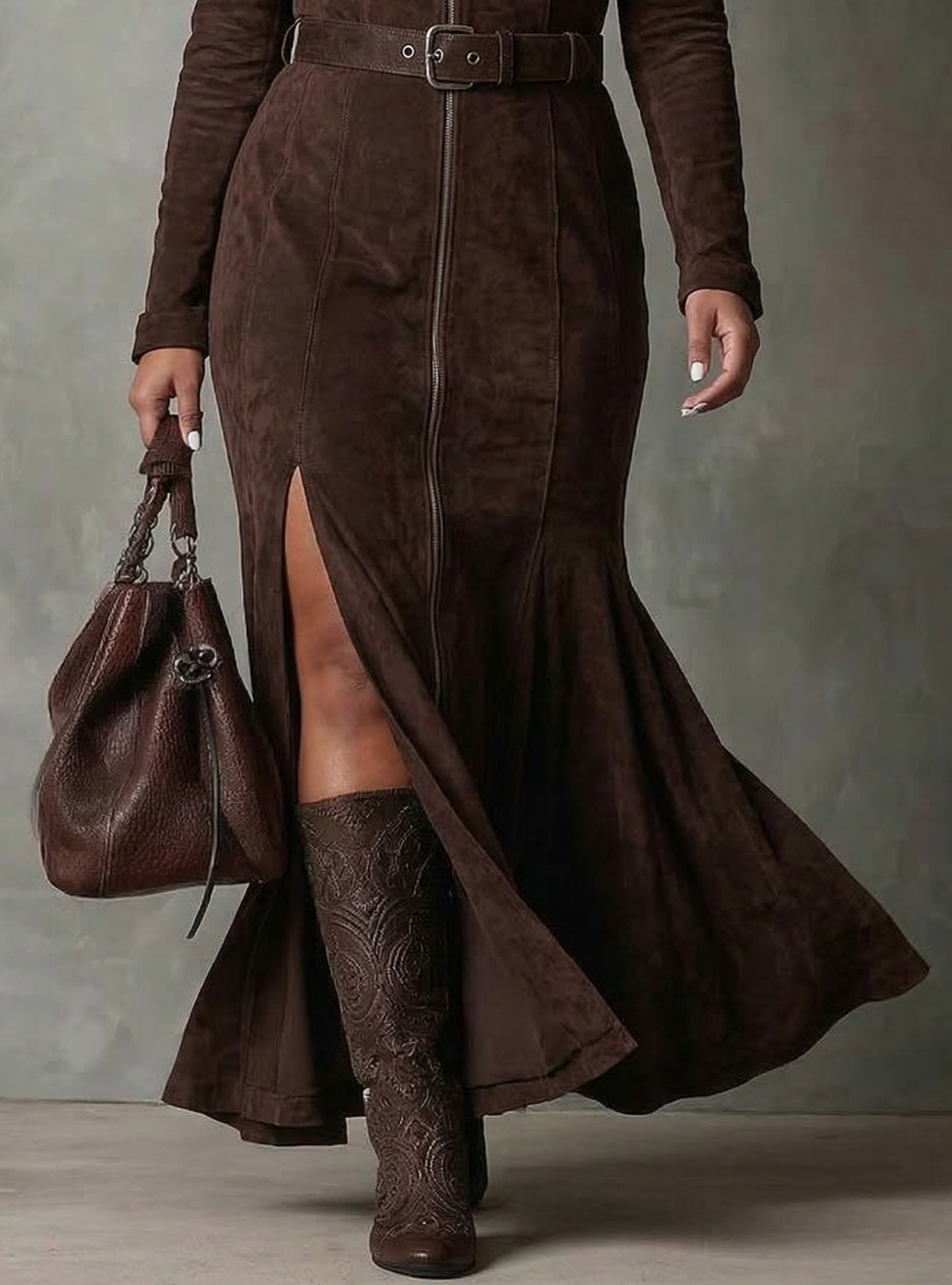 Jess | Suede Dress with Belt and Zipper
