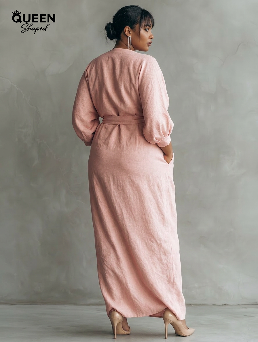 Pink Minimalist Maxi Dress with V-Neck for Women