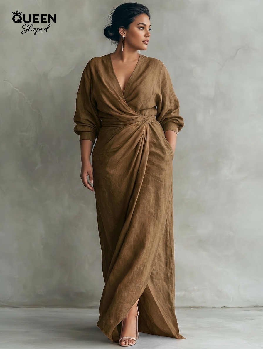 Pink Minimalist Maxi Dress with V-Neck for Women
