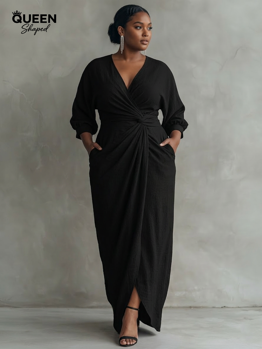 Pink Minimalist Maxi Dress with V-Neck for Women