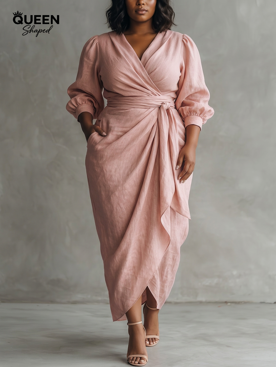 Pink Minimalist Maxi Dress with V-Neck for Women