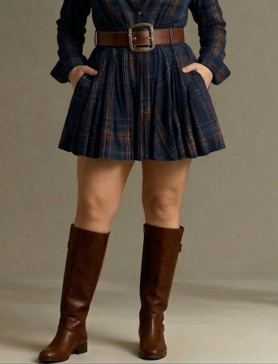 Vintage Red and Brown Checked Mini Dress (Includes Belt)