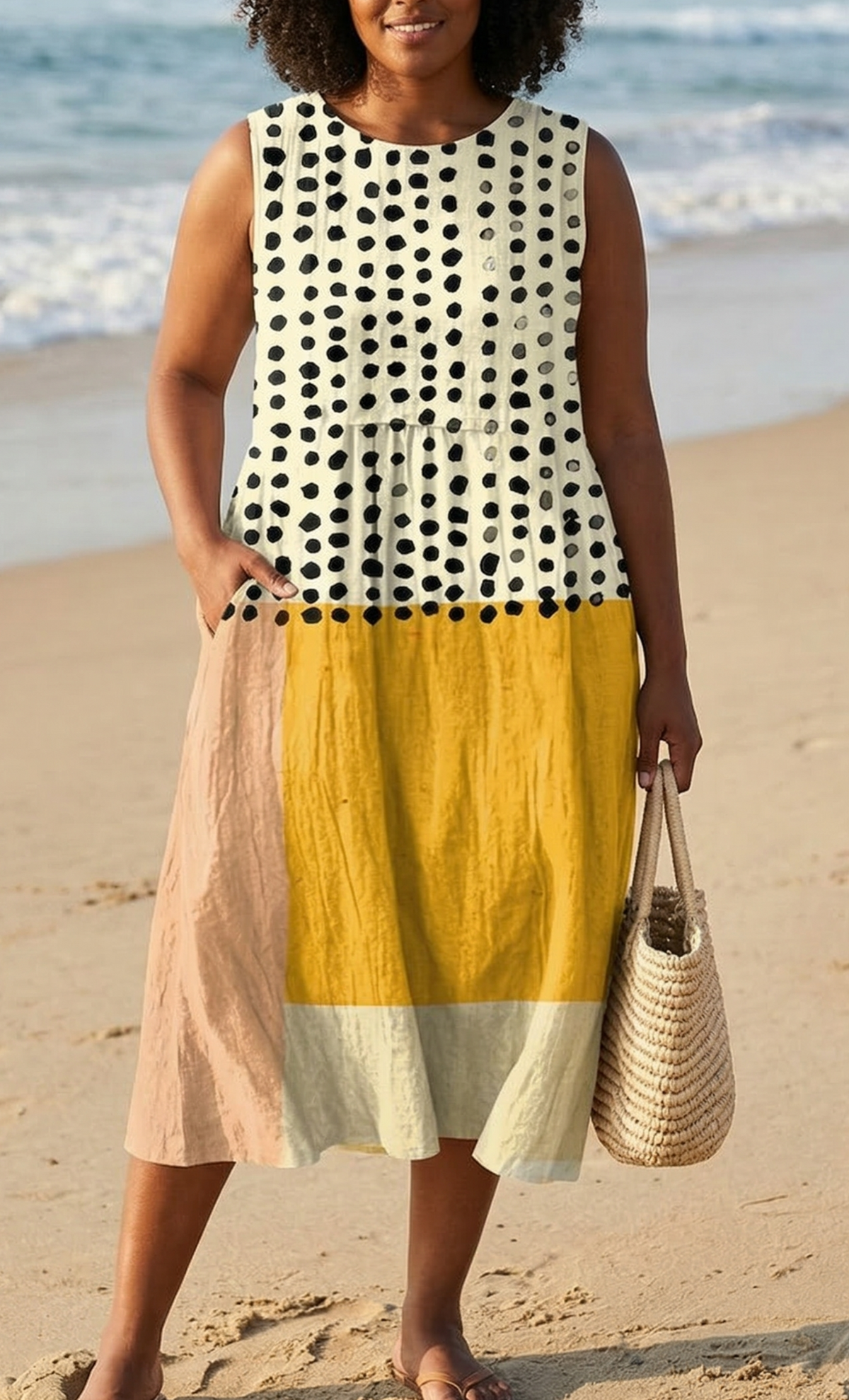 Leah Polka Colorblock Midi Dress