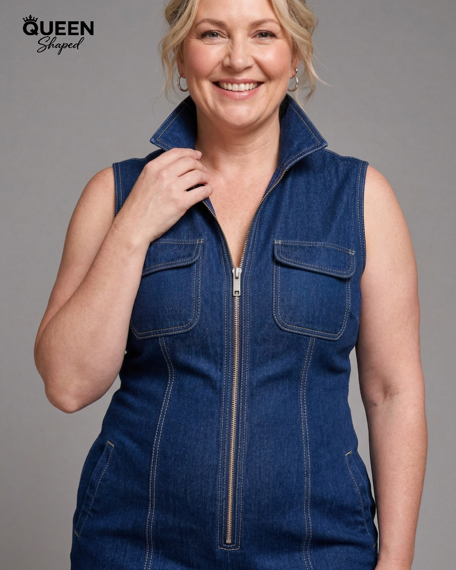 Samantha | Zip Front Sleeveless Denim Wide Leg Jumpsuit