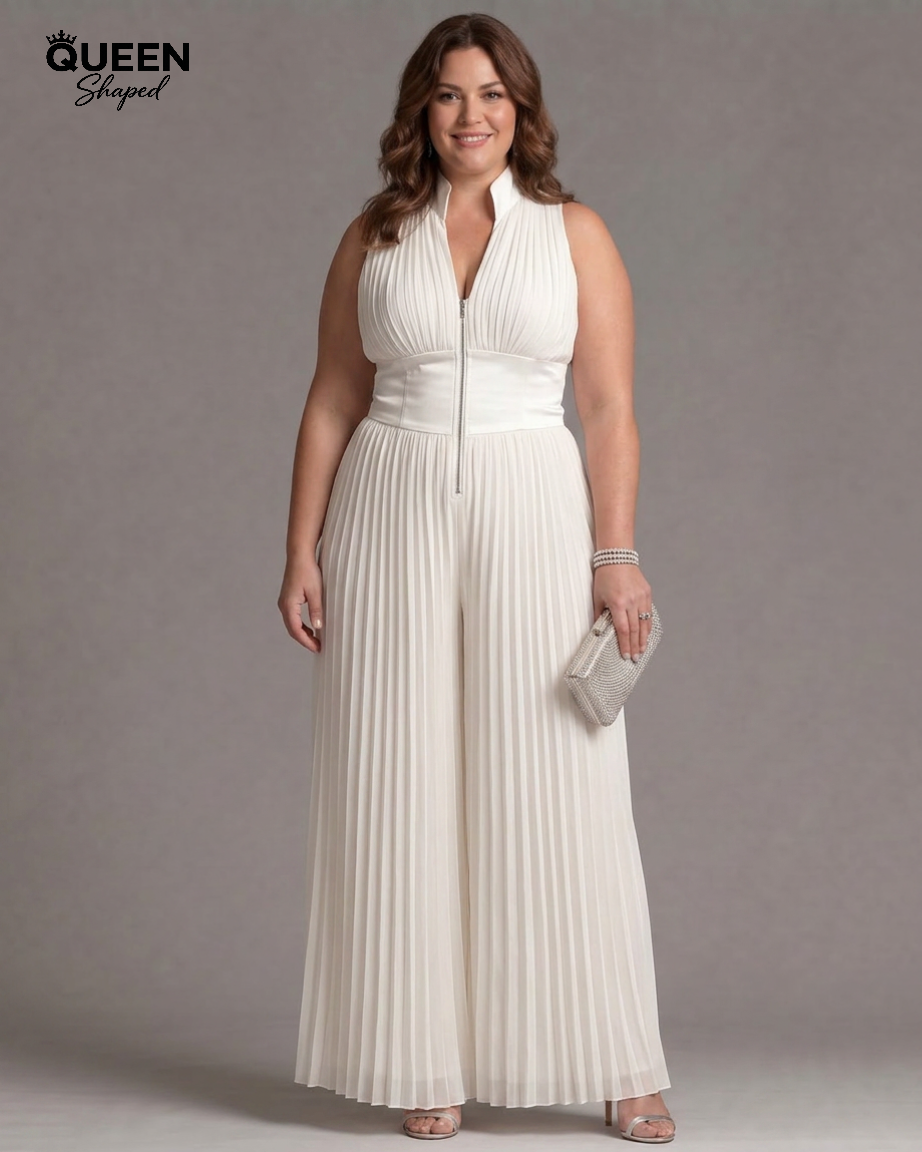 Zakira | Pleated Halter Neck Wide Leg Jumpsuit