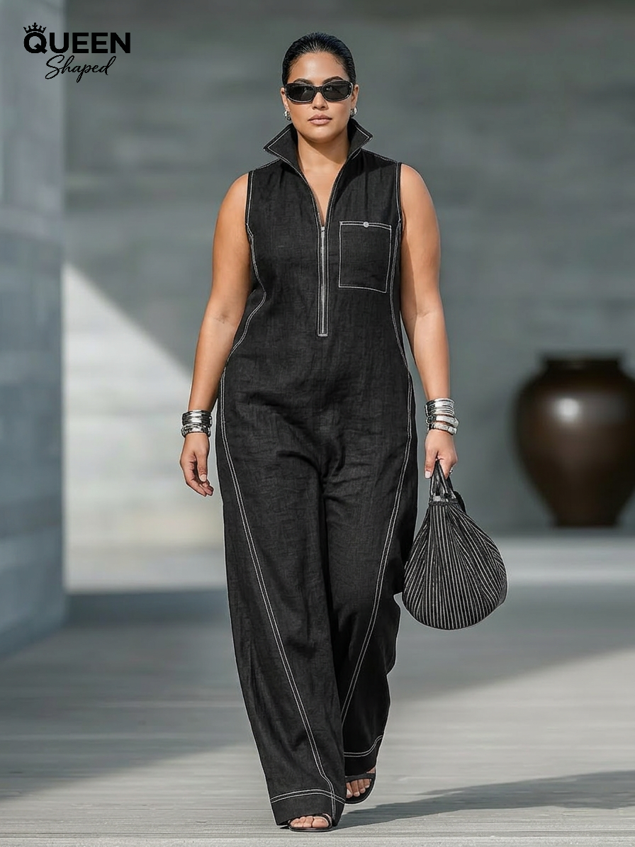 Women's Minimalist Sleeveless Jumpsuit with White Trim
