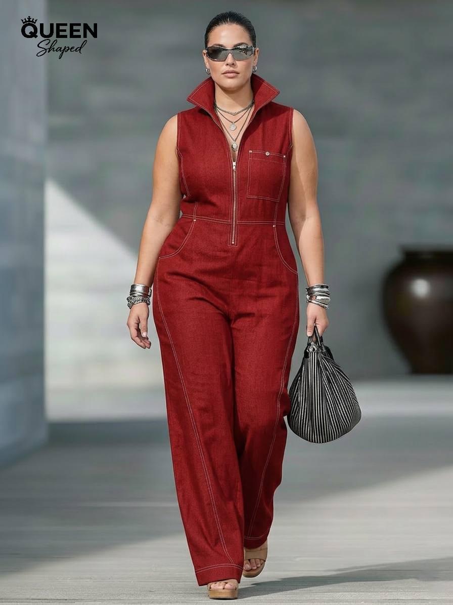 Women's Minimalist Sleeveless Jumpsuit with White Trim