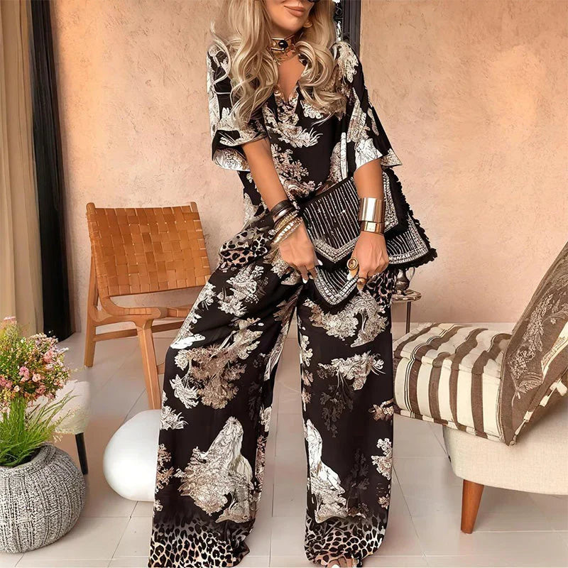 Tasha™ | Printed V-Neck Top & Long Pants Set – product image 1