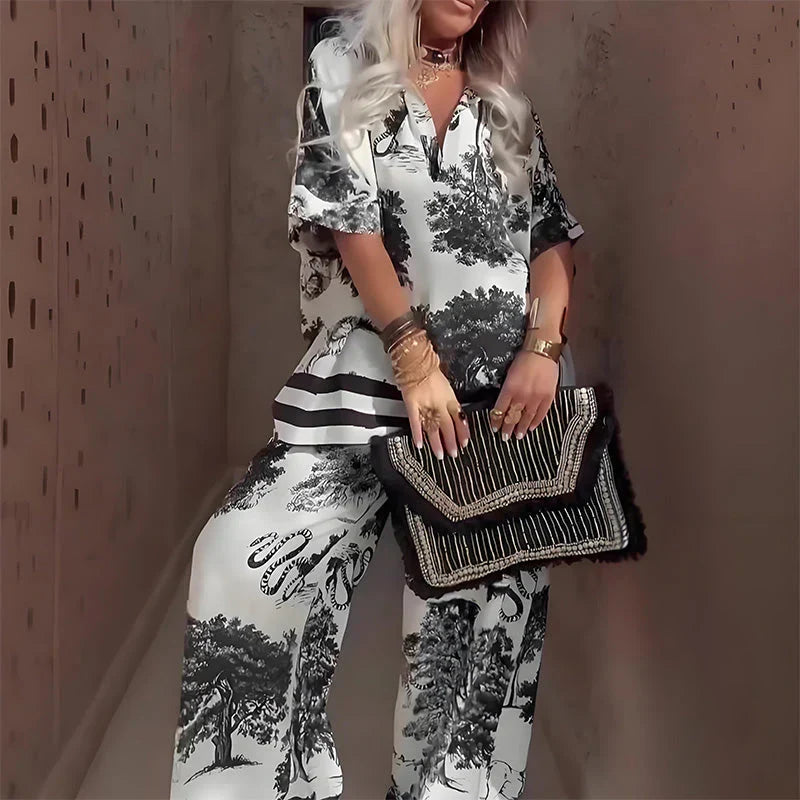 Tasha™ | Printed V-Neck Top & Long Pants Set – product image 2
