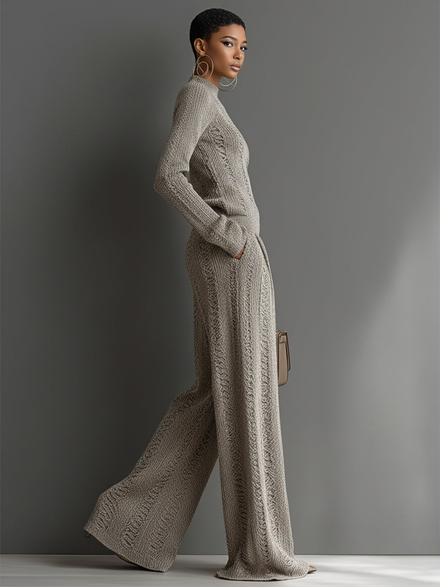 Monroe | Taupe Knit Wide-Leg Set