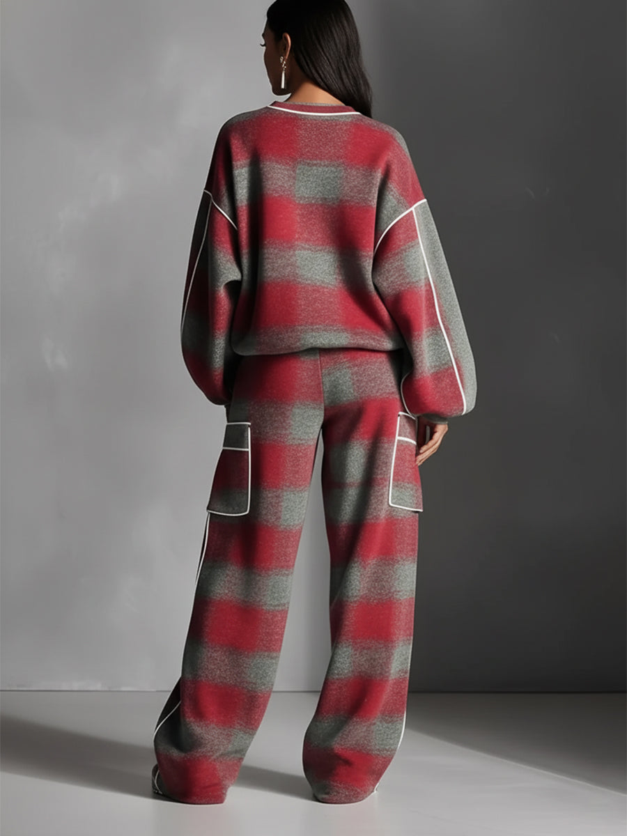 Vivienne | Plaid Color-Blocked Pantsuit Set