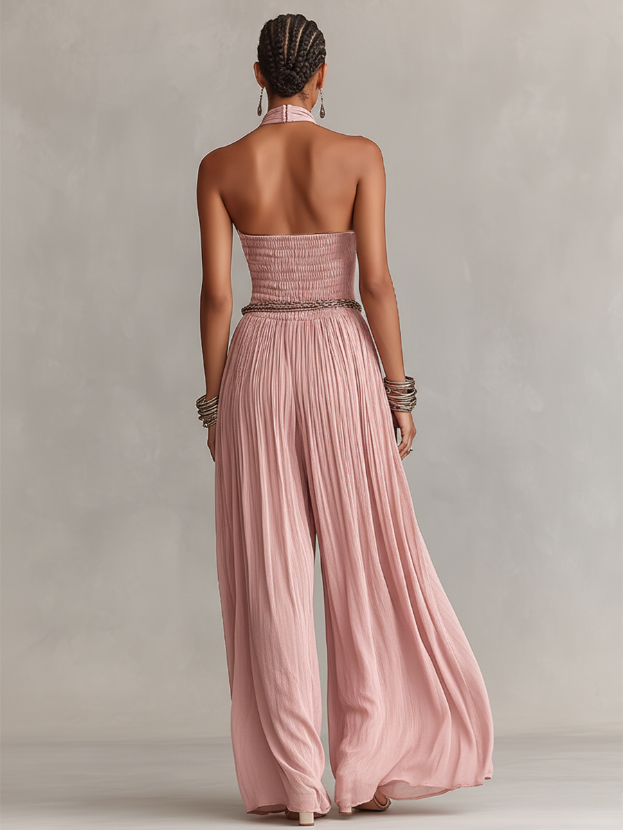 Blush | Pleated Halter Jumpsuit