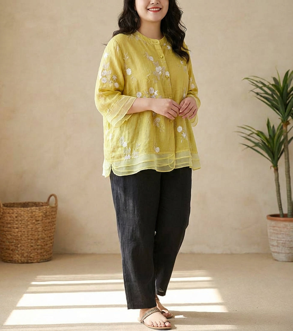 Kourtney | Chic Blouse with Floral Accents
