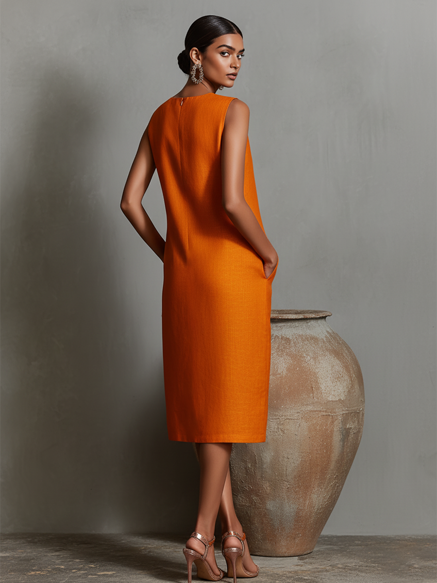 Mara | Orange Sleeveless Shirt Dress